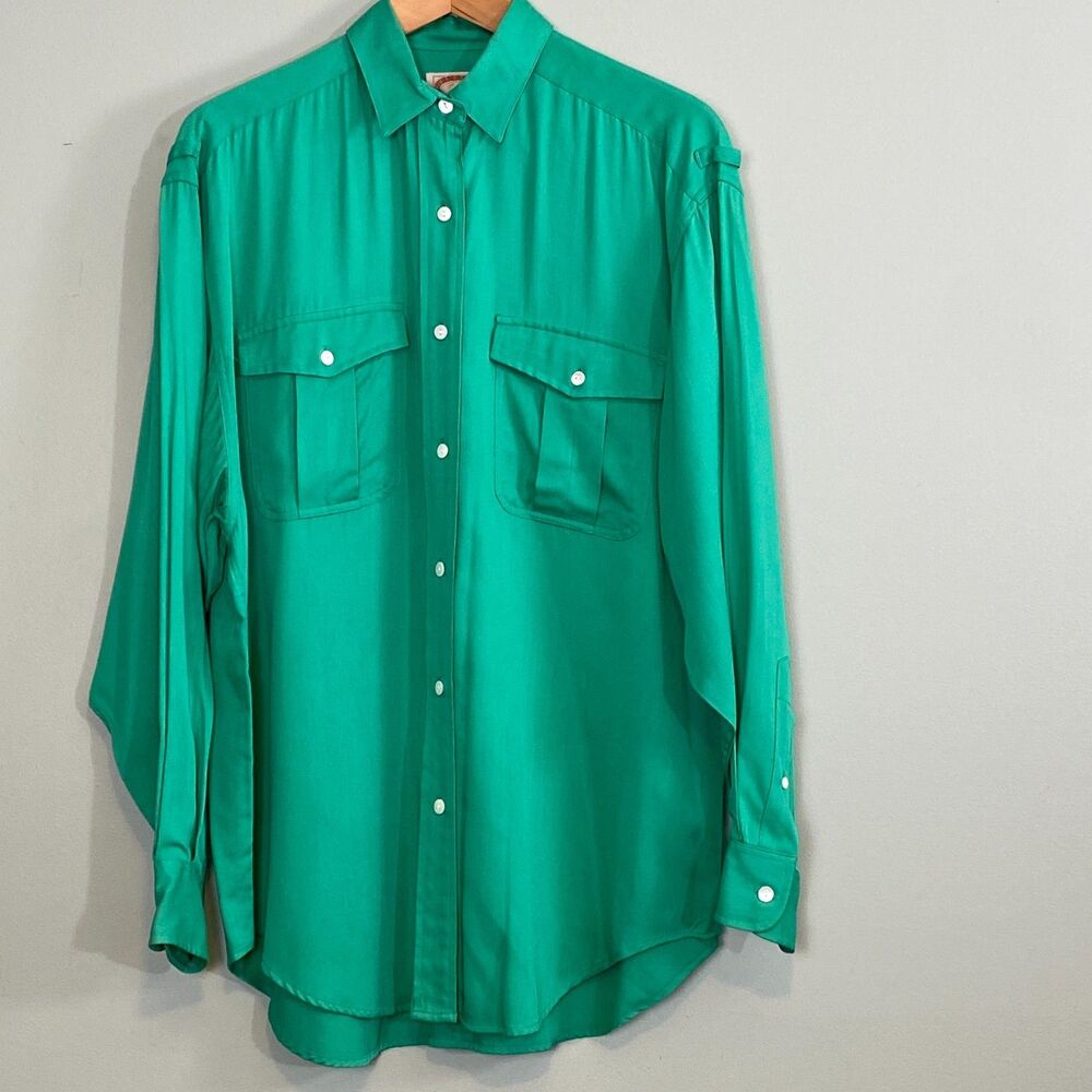 Vintage Banana Republic Button Up Shirt Long Sleeve Womens Large Green Safari